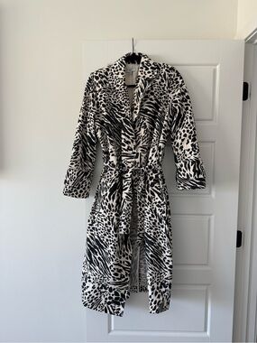 Animal Print Tie-Waist trench coat - Black & White